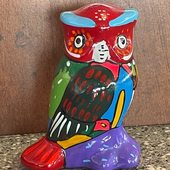 Unsigned Hand Painted Colorful Ceramic Owl Figurine - Picture 1 of 3